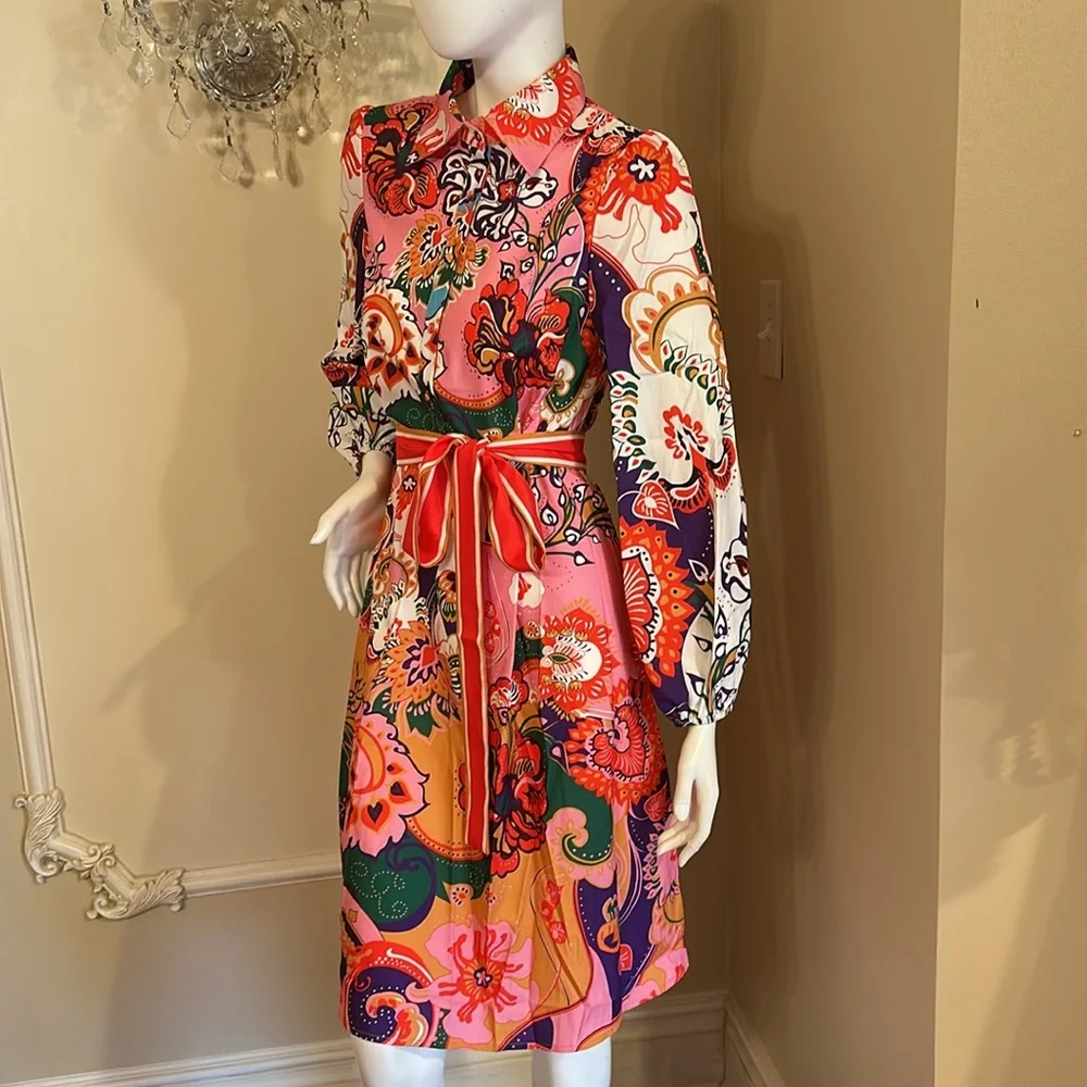 Dalia MacPhee Floral Shirtdress Shirt Style A-Line Dress Size S - Picture 2 of 14